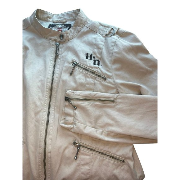 Harley-Davidson Jackets & Blazers - Harley Davidson Womens Medium Beige Cotton Riding Jacket Zipper 97491-09VM Rare